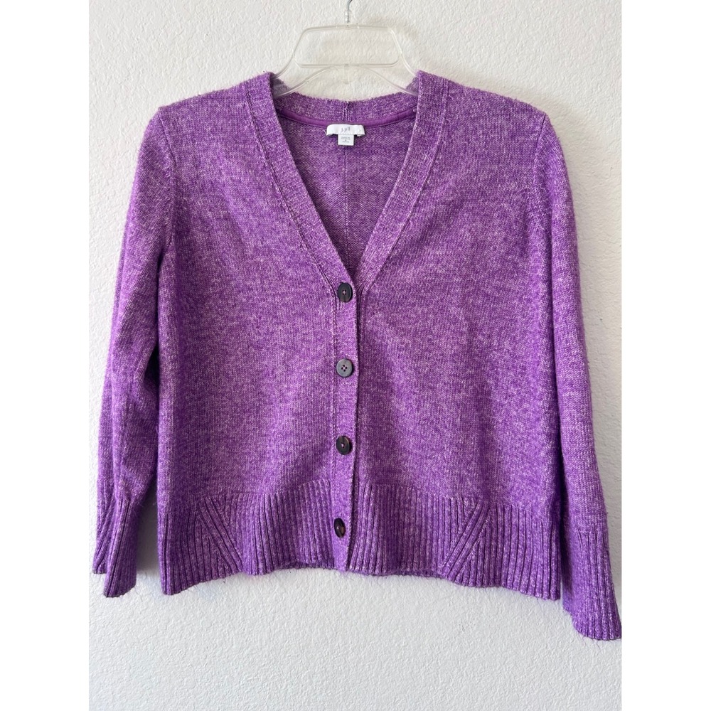 Dopamine J. Jill Purple Heathered V-Neck Button Front Cardigan Sweater Petite S
